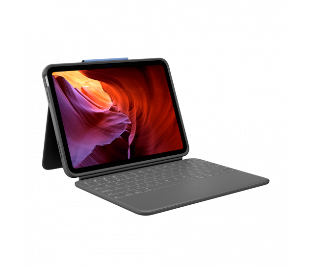 Capa com teclado para tablet Logitech RUGGED FOLIO para iPad 10a ger Grafite